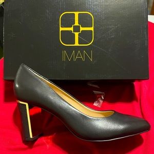 Brand New IMAN Size 9.5 Black block heel pumps